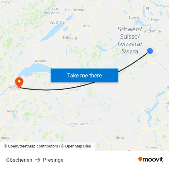 Göschenen to Presinge map