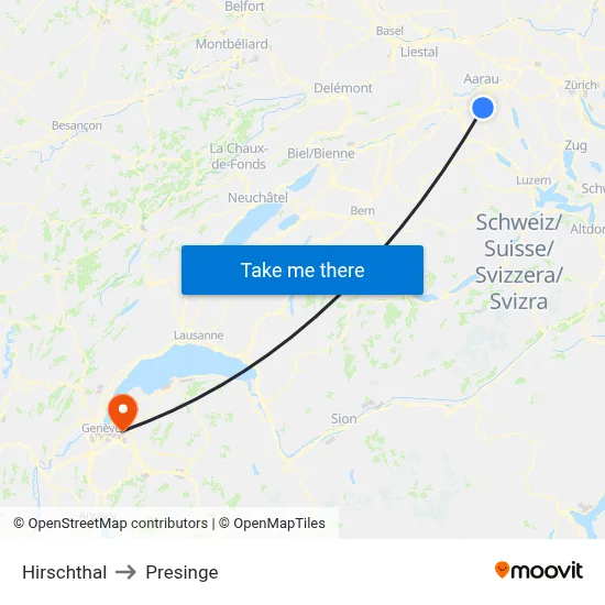 Hirschthal to Presinge map