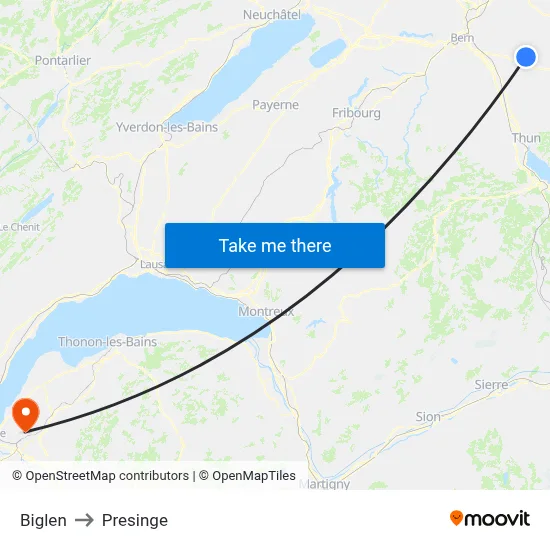 Biglen to Presinge map