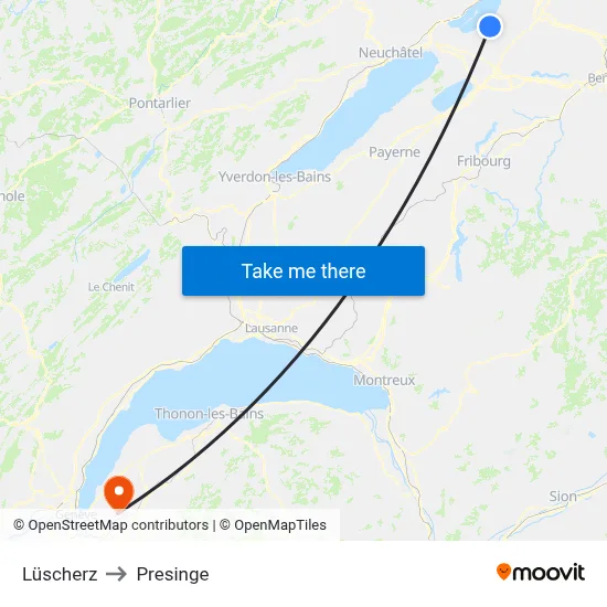 Lüscherz to Presinge map