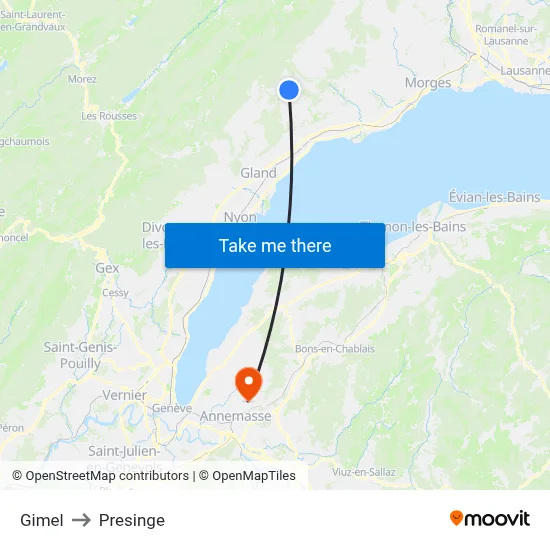Gimel to Presinge map
