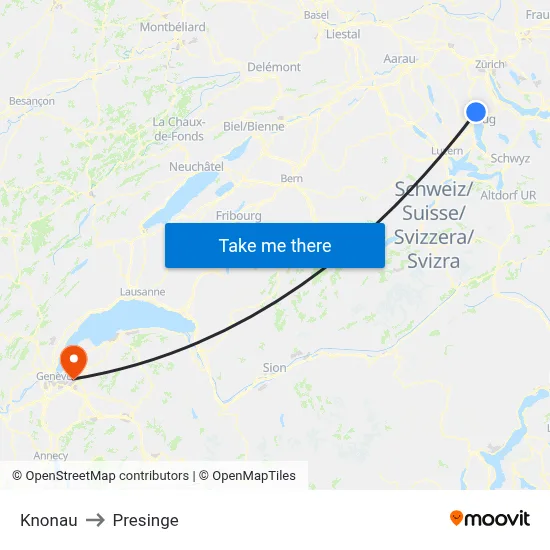 Knonau to Presinge map