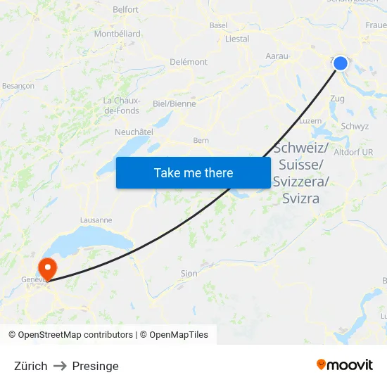 Zürich to Presinge map