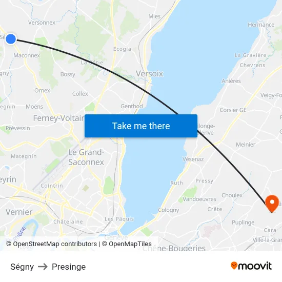Ségny to Presinge map