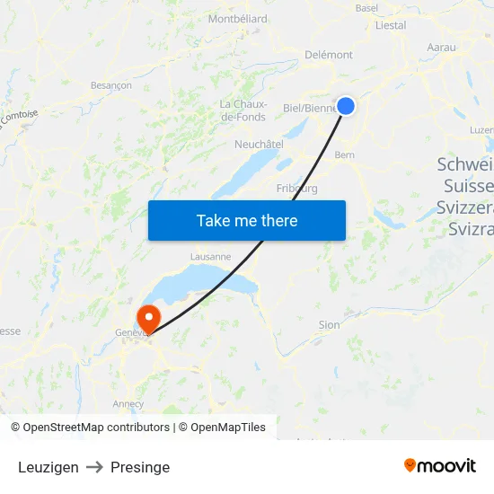 Leuzigen to Presinge map