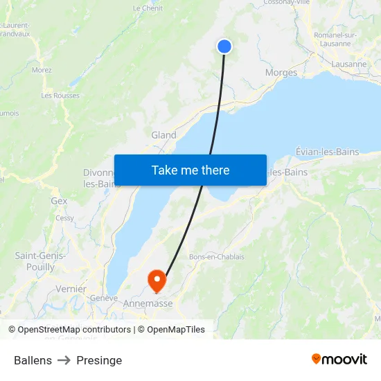 Ballens to Presinge map