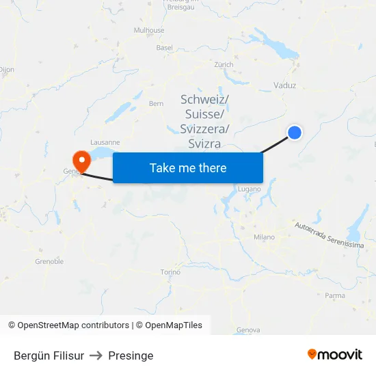 Bergün Filisur to Presinge map