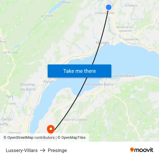 Lussery-Villars to Presinge map