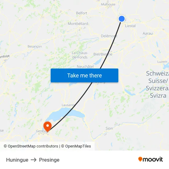 Huningue to Presinge map