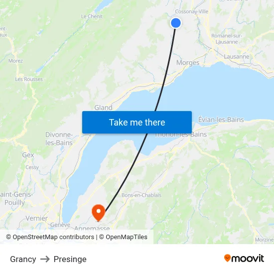 Grancy to Presinge map