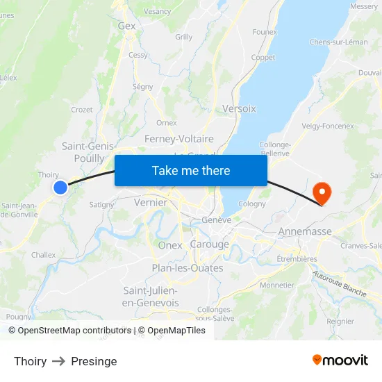 Thoiry to Presinge map