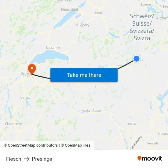 Fiesch to Presinge map