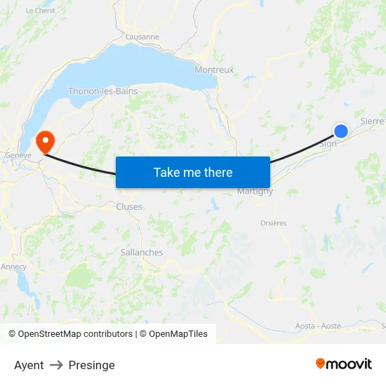Ayent to Presinge map