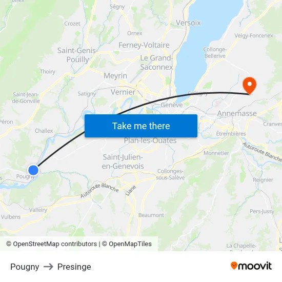 Pougny to Presinge map