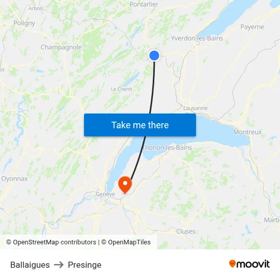 Ballaigues to Presinge map
