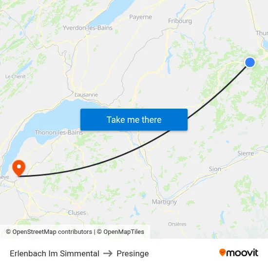 Erlenbach Im Simmental to Presinge map