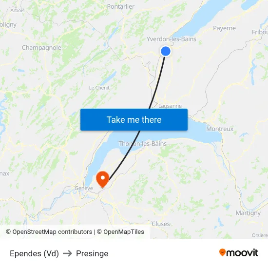 Ependes (Vd) to Presinge map