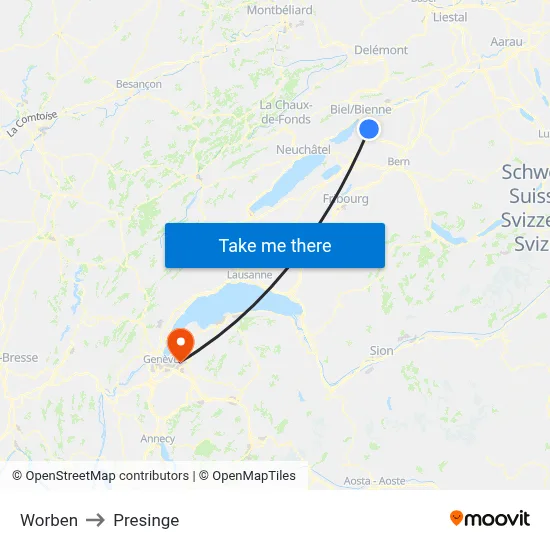 Worben to Presinge map