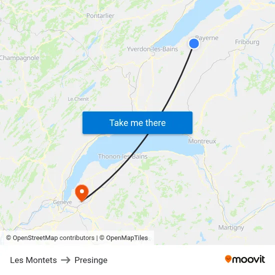 Les Montets to Presinge map