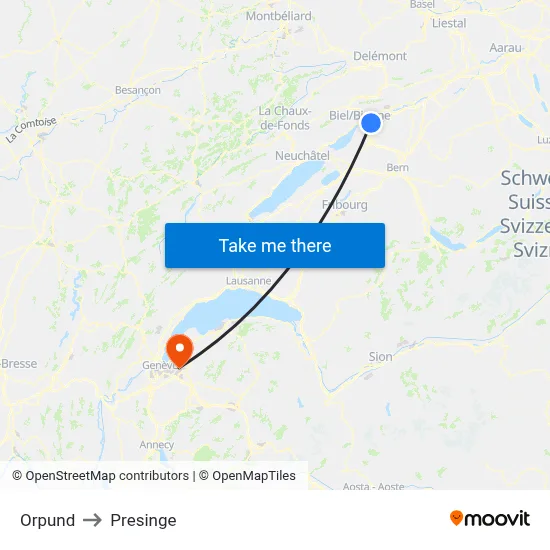 Orpund to Presinge map
