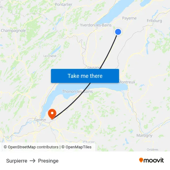 Surpierre to Presinge map