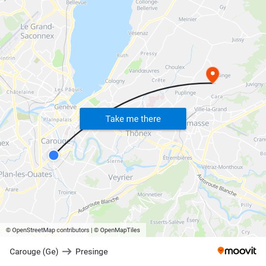 Carouge (Ge) to Presinge map