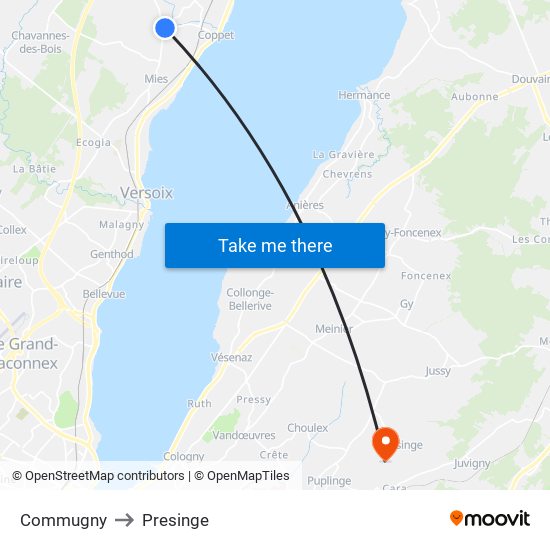 Commugny to Presinge map