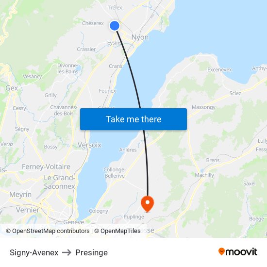 Signy-Avenex to Presinge map