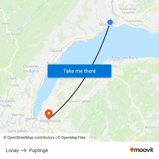 Lonay to Puplinge map