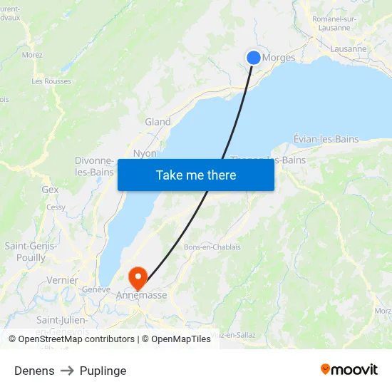 Denens to Puplinge map