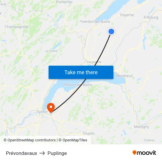 Prévondavaux to Puplinge map