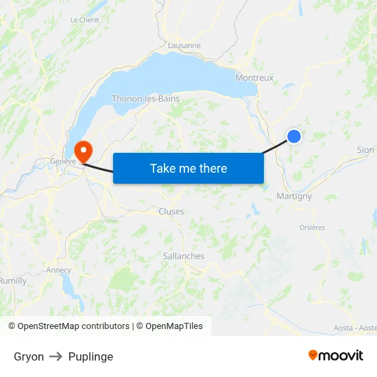 Gryon to Puplinge map