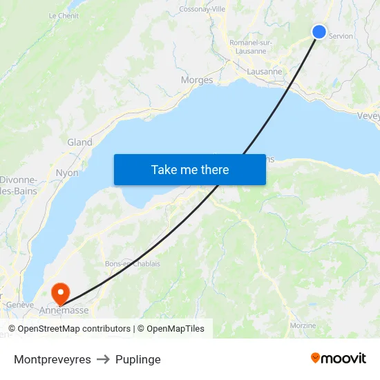 Montpreveyres to Puplinge map