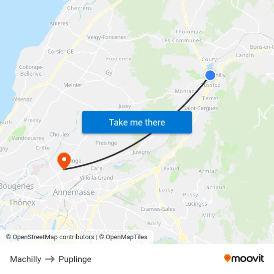 Machilly to Puplinge map