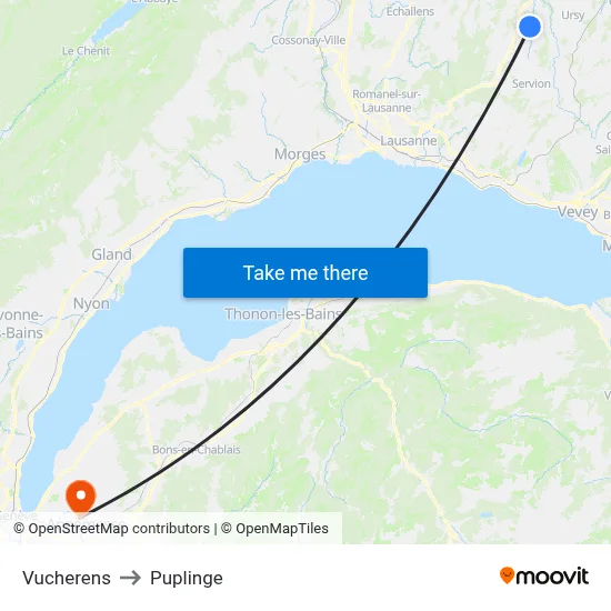 Vucherens to Puplinge map