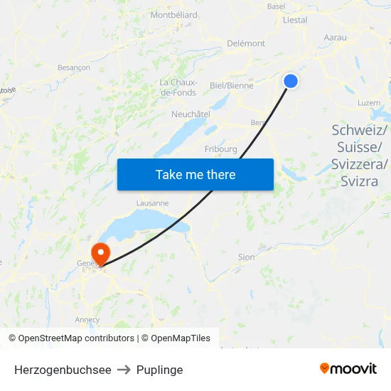 Herzogenbuchsee to Puplinge map
