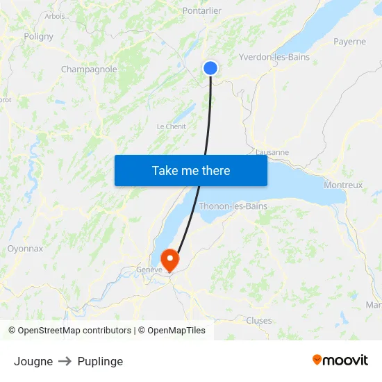 Jougne to Puplinge map