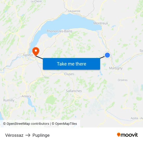 Vérossaz to Puplinge map