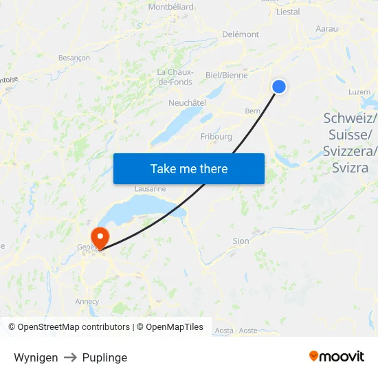 Wynigen to Puplinge map