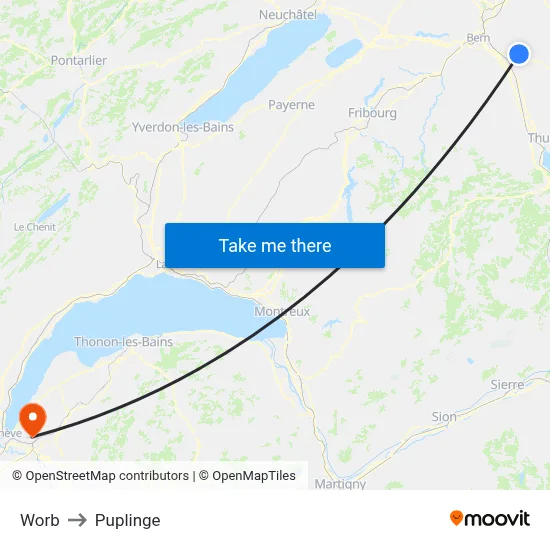 Worb to Puplinge map