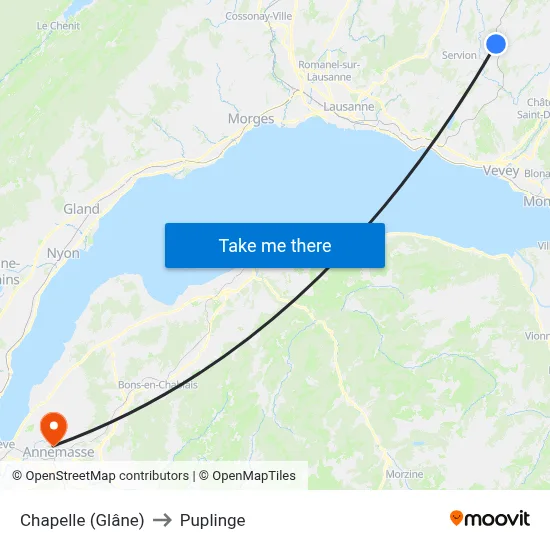 Chapelle (Glâne) to Puplinge map