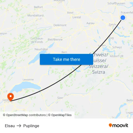 Elsau to Puplinge map