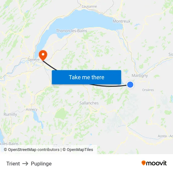Trient to Puplinge map