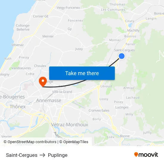 Saint-Cergues to Puplinge map