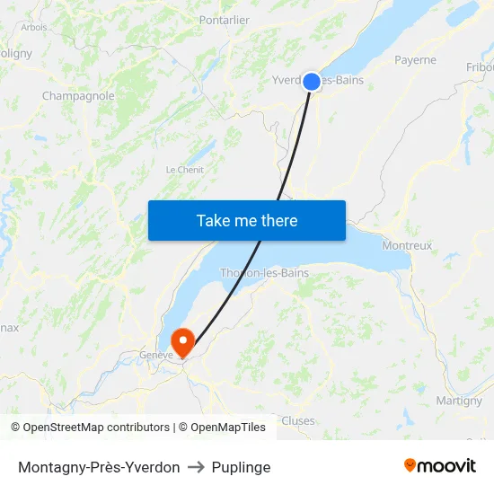 Montagny-Près-Yverdon to Puplinge map