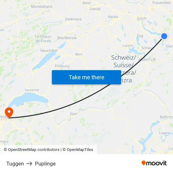 Tuggen to Puplinge map