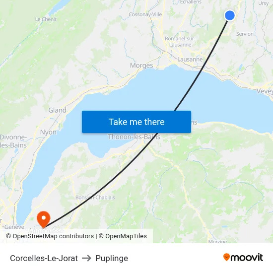 Corcelles-Le-Jorat to Puplinge map