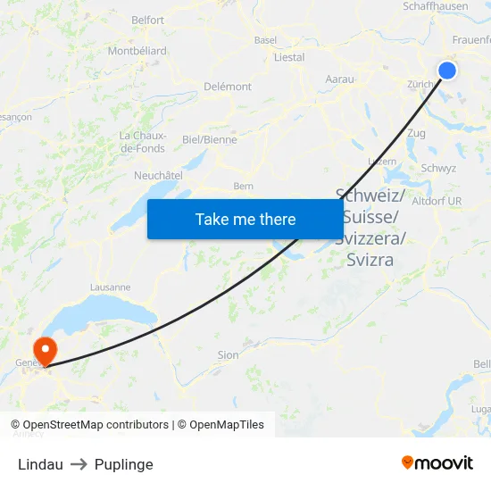Lindau to Puplinge map