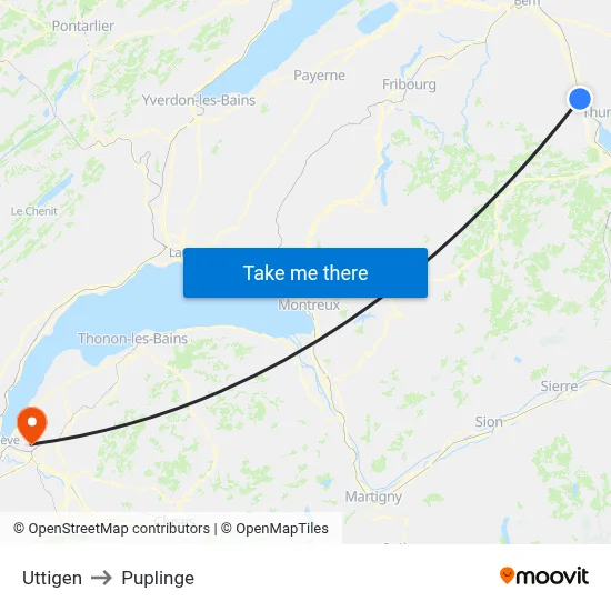 Uttigen to Puplinge map