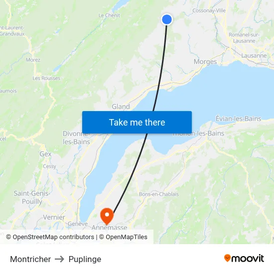 Montricher to Puplinge map